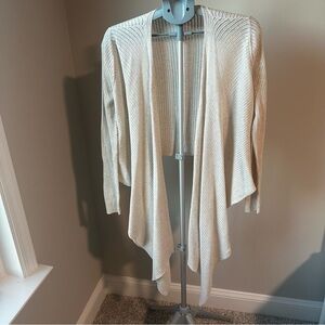 Eileen Fisher Draped Open Cardigan M Sheer Speckled Cream 100% Cotton Whimsical